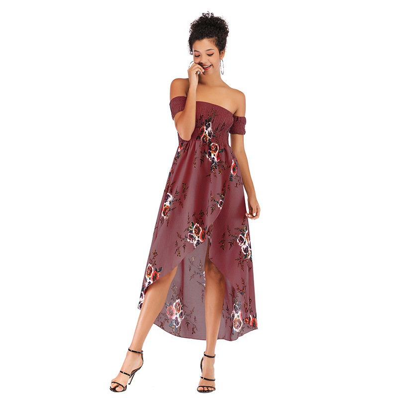 Womens Floral Chiffon Dress Sexy Off Shoulder Design Spring Style Lightweight Fabric Wholesale Available
