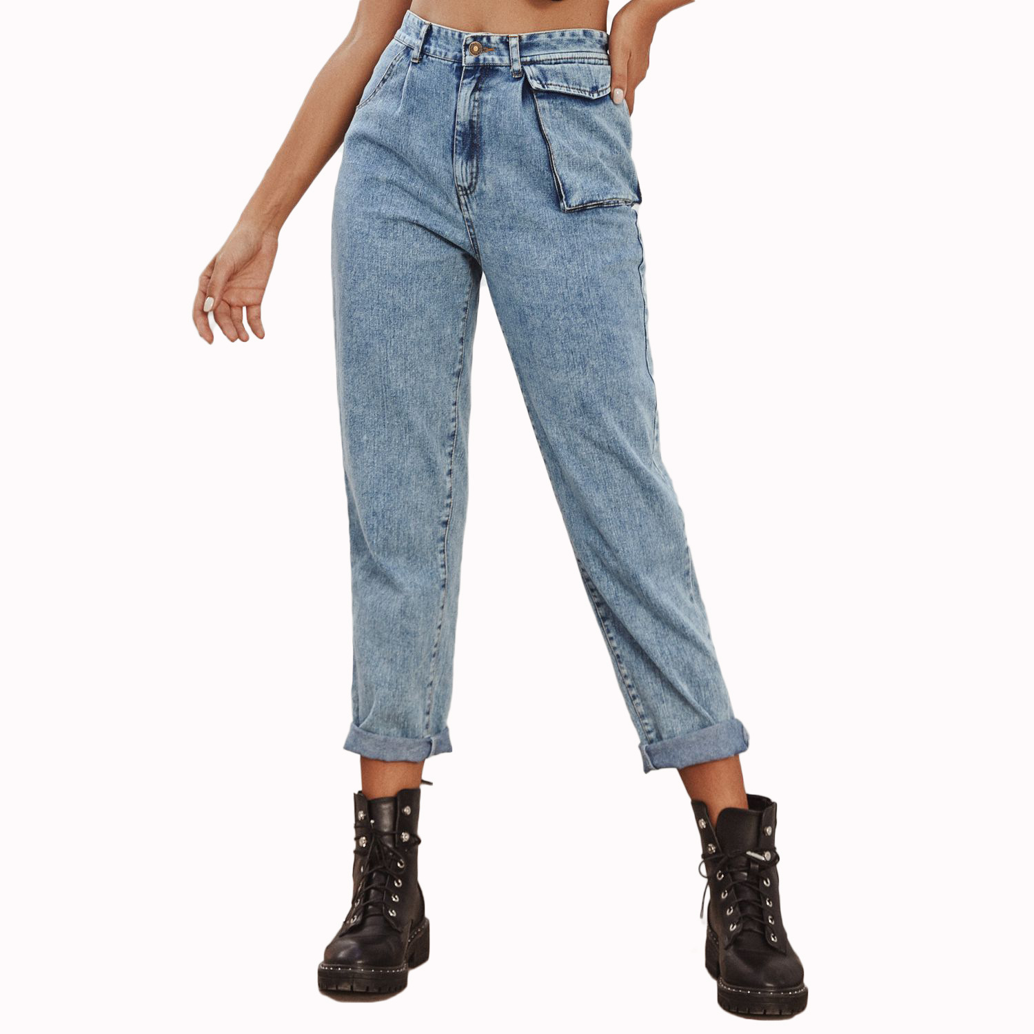 High Waisted Denim Cargo Pants Stylish Versatile Pocketed Design Casual Wear for Women Ready to Ship