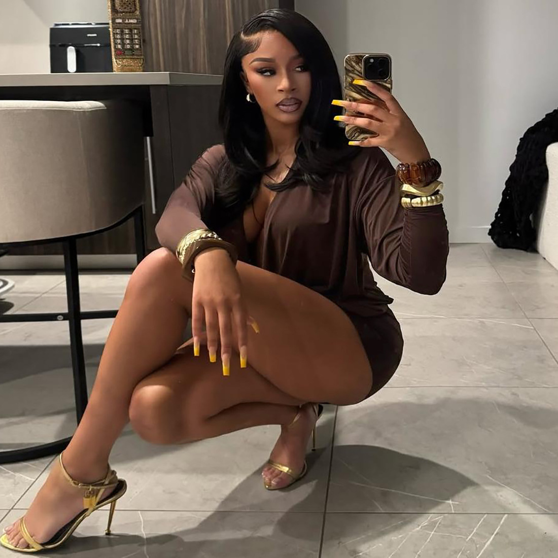 European and American Cross border Autumn New Sexy Versatile Fashion Simple Deep V Long Sleeve Bodycon Dress