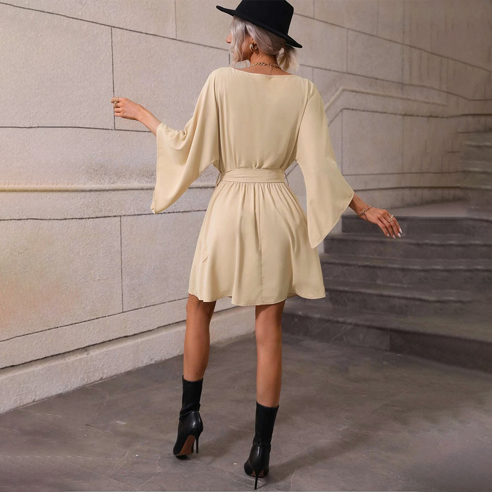 New Hot Selling Women's Long Sleeve Dress with Round Neck, Elastic Waistband, and Short Skirt