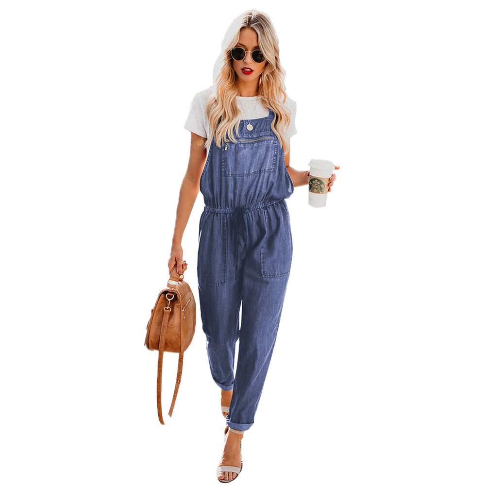 Plus Size Womens Denim Overalls Loose Fit Stretch Waistband Spring Summer Style Casual Wear Wholesale Available