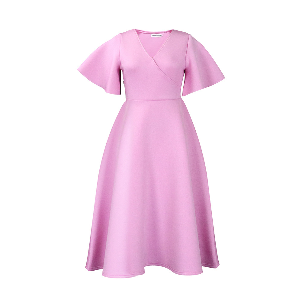 New Women's Dress with Flared Sleeves and V neck, Elegant Style, Big Skirt, European and American Style