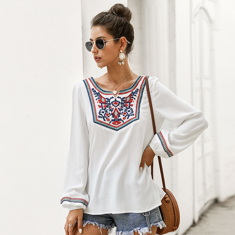 Womens Long Sleeve Ethnic Style T Shirt Original Design Spring Collection Wholesale Available