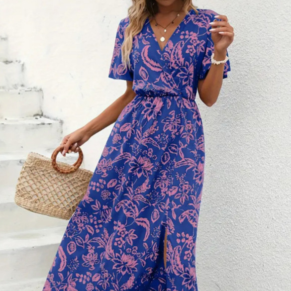 Floral Summer V Neck Dress Lightweight Casual Elegant Perfect for Beach or Party Wholesale Available