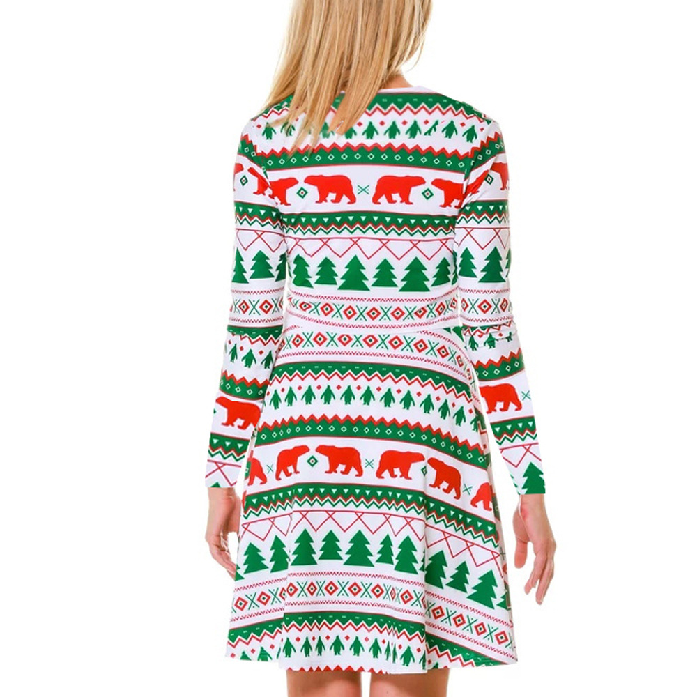 Womens Long Sleeve Printed Dress Autumn Winter Collection Christmas Theme Stylish Design Wholesale Available