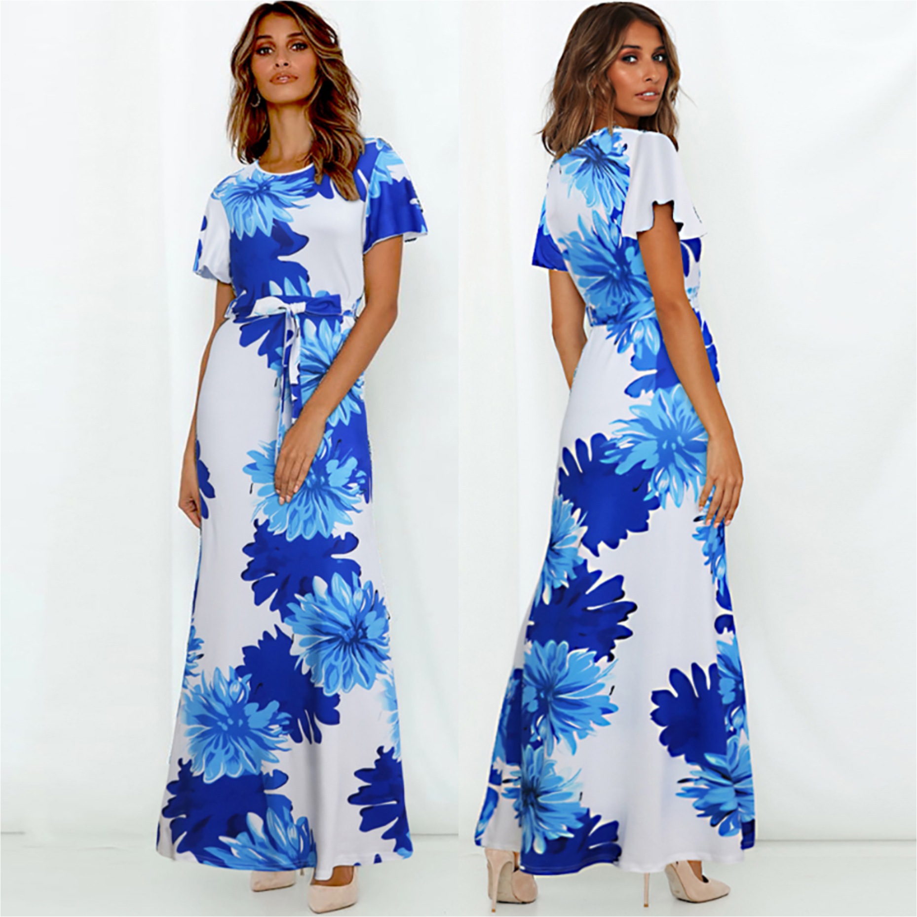 Womens Short Sleeve Tie Front Floral Dress Spring Summer Collection Elegant Design Comfortable Fabric Wholesale
