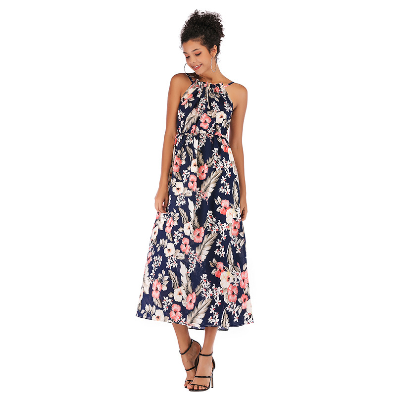 Womens Summer Dress Sleeveless Slim Fit Fresh Floral Print Lightweight Chiffon for Casual Wear Dropshipping