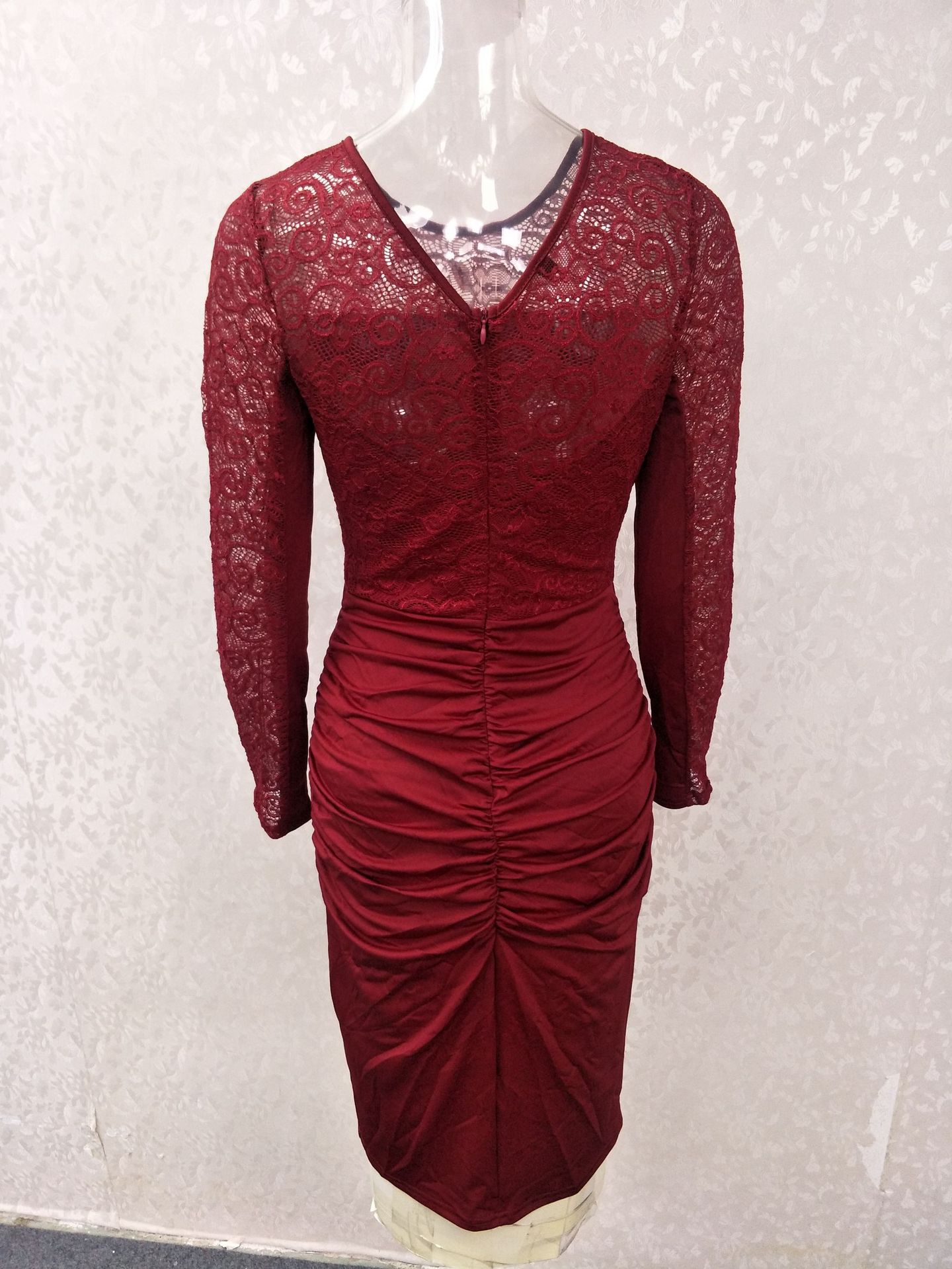 Womens Lace Patchwork Dress Ruffled Round Neck Long Sleeve Backless Elegant Evening Wear Wholesale Available