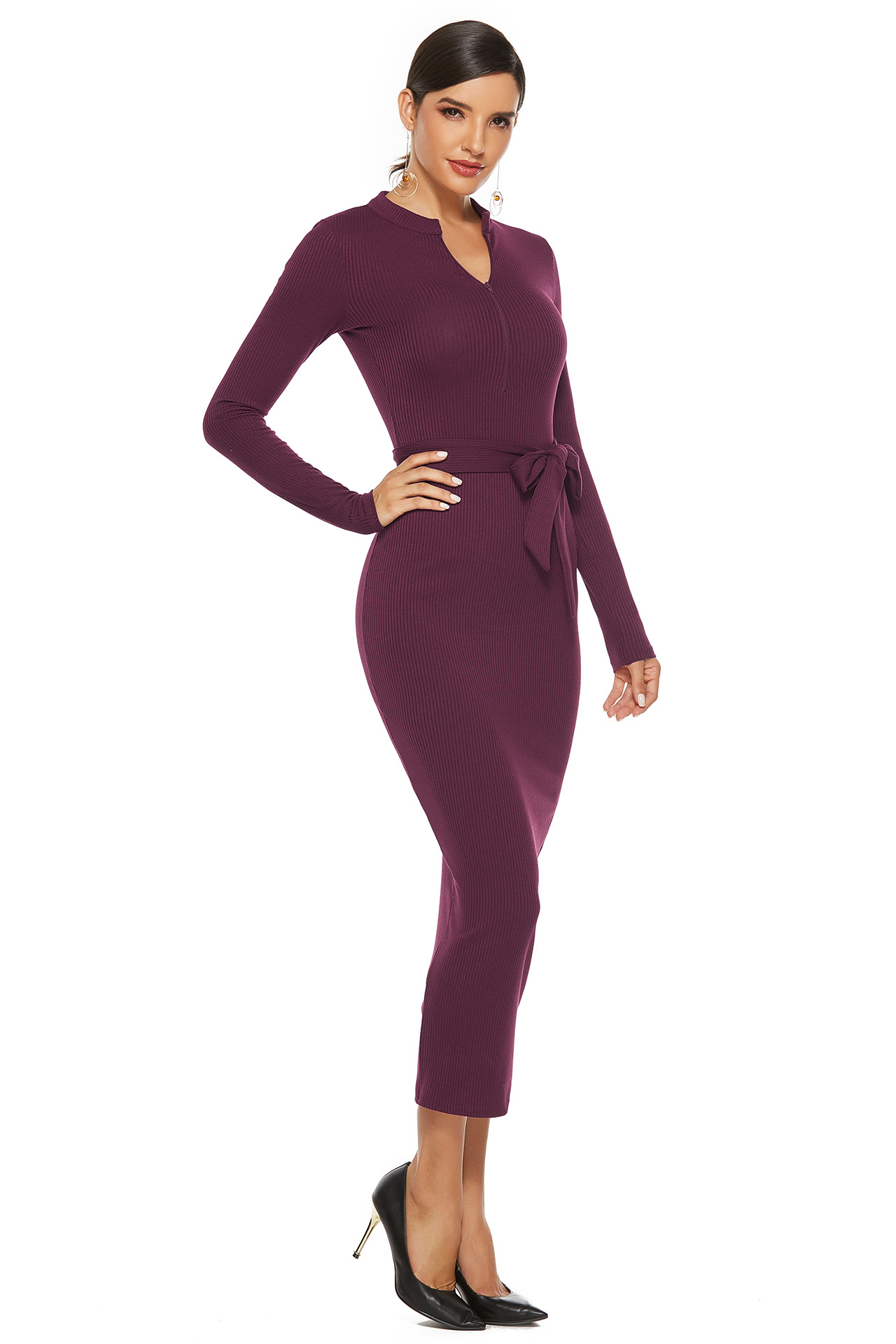 Knit Sweater Dress Long Sleeve Slim Fit Sexy High Neck Autumn Winter Casual Wear Wholesale Available