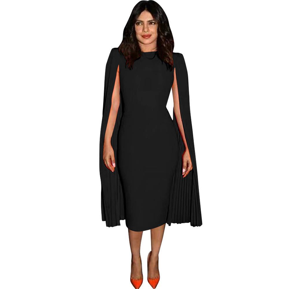 Solid Color Bodycon Pencil Dress Ruched Cape Elegant Queen Style Perfect for Parties and Evening Events Wholesale