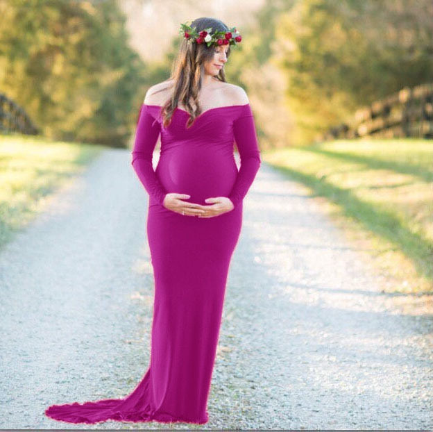 Maternity Long Dress V Neck Silk Cotton Elegant Train Spring Summer Photography Outfit Wholesale Available