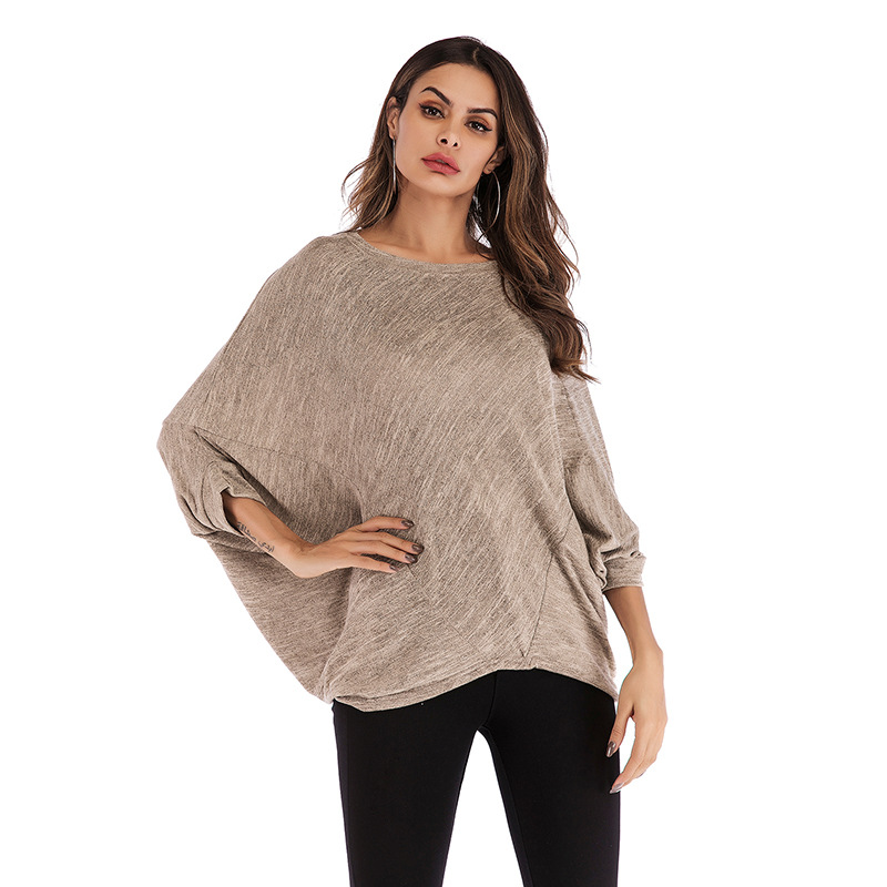 Womens Batwing Sleeve T Shirt Short Sleeve Round Neck Loose Fit Solid Color Autumn Casual Wear Wholesale