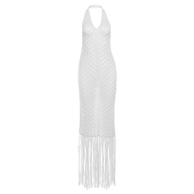 Summer New Cross Border Source New European and American Women's Sexy Solid Color Sheer Mesh Knitted Beach Skirt