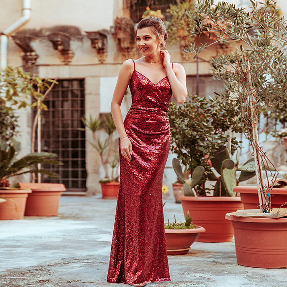 Elegant Womens Dress Solid Color Spaghetti Strap Sequin Detail Spring Summer Occasion Wear Wholesale Available