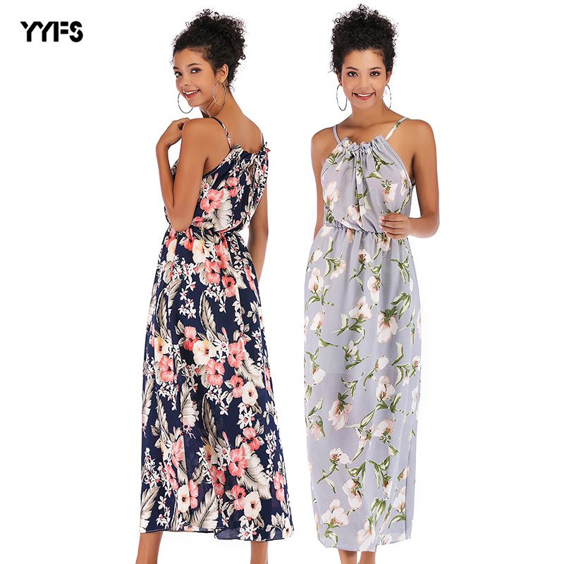 Womens Summer Dress Sleeveless Slim Fit Fresh Floral Print Lightweight Chiffon for Casual Wear Dropshipping