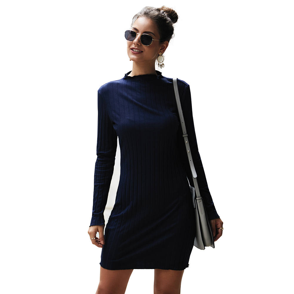 Womens Knit Dress Round Neck Long Sleeve Slim Fit Autumn Winter Fashion Wholesale Available
