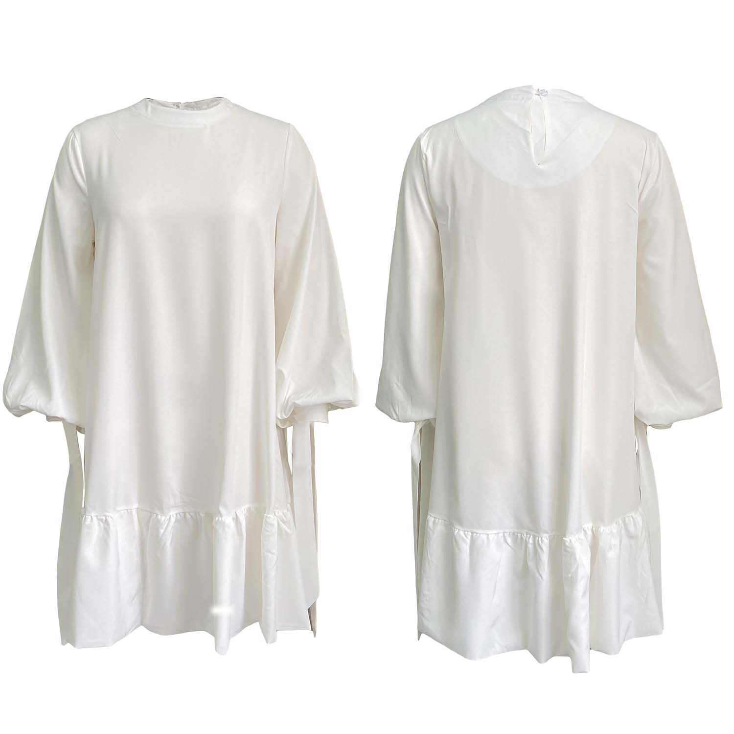 Plus Size Women's Dress — Loose Fit, Solid Color, Puff Sleeve, Casual Style — Wholesale Supply Terms