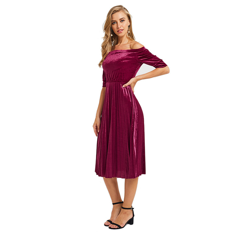 Off Shoulder Pleated Dress Spring Fashion Casual Style Streetwear Womens Basic Essential Available in Multiple