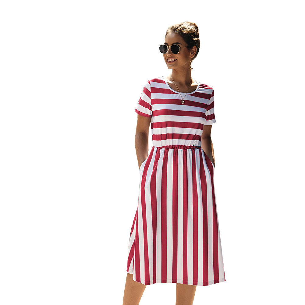 Striped Short Sleeve Dress Elegant Design Summer Style Perfect for Work Wholesale Available bulk order