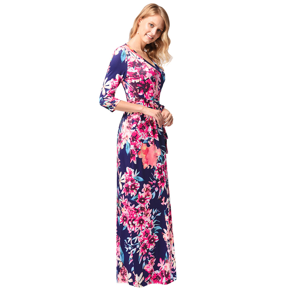 Summer Womens Long Dress Floral Print V Neck Midi Sleeve Flowy Design Perfect for Casual Outings Wholesale