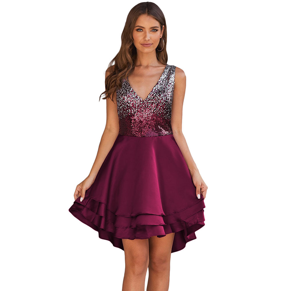 Sleeveless Backless Sequin Dress Gradient Color Deep V Neck Sexy Style Perfect for Nightclubs and Parties Wholesale