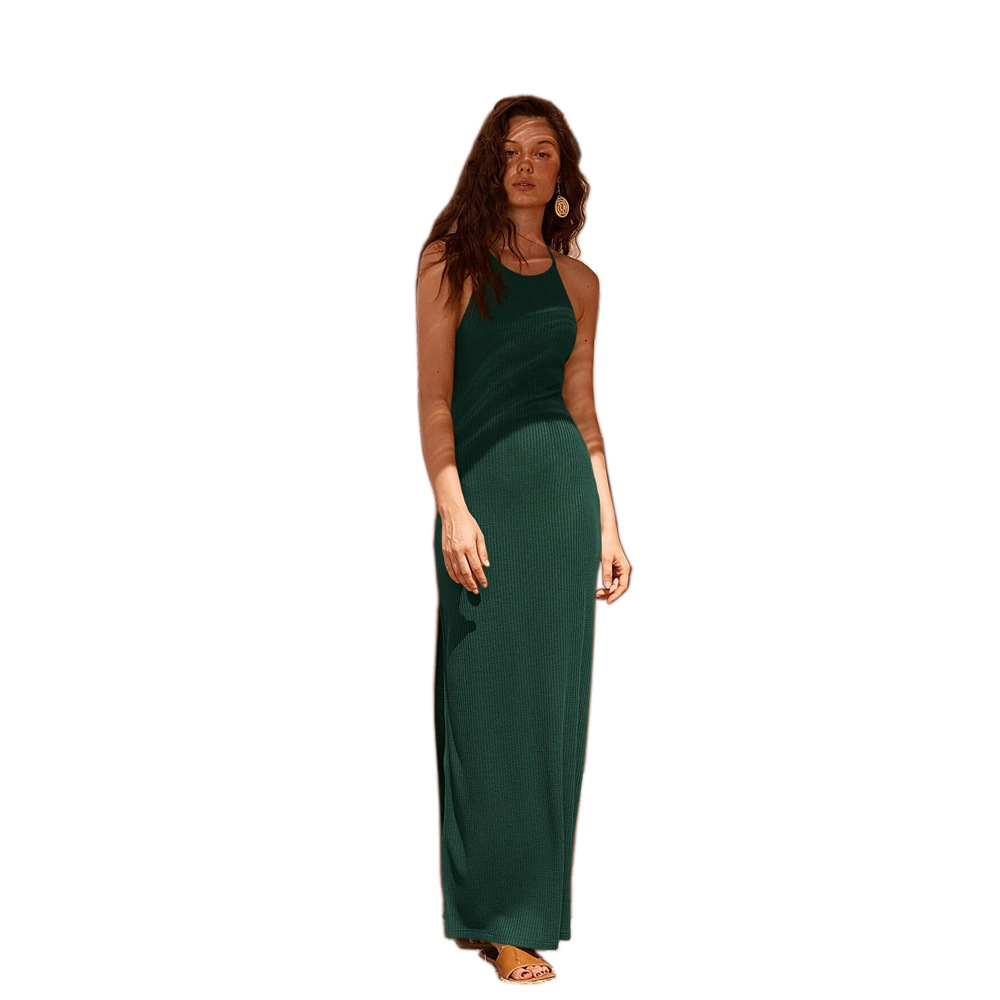 Spring Summer New Sexy Backless Split Bodycon Halter Dress Long Dress