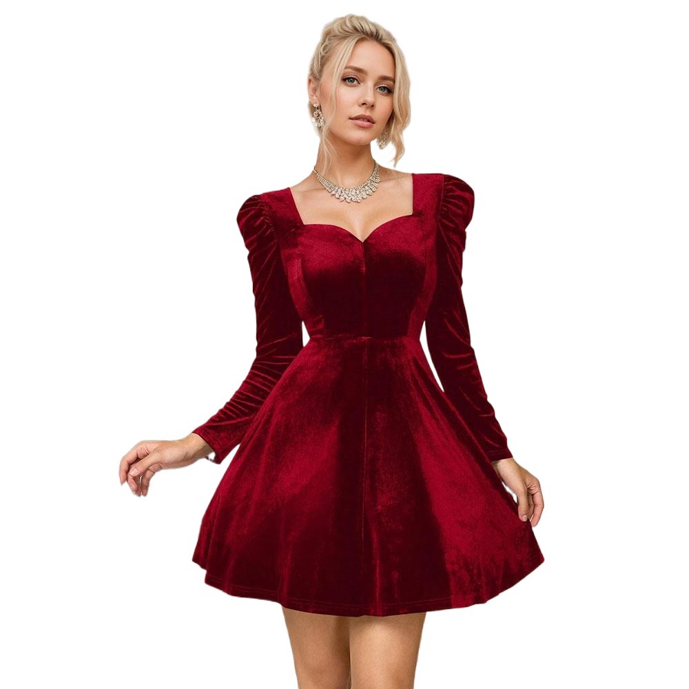 Autumn and Winter New Sexy V neck Party Short Dress with Long Sleeves Velvet