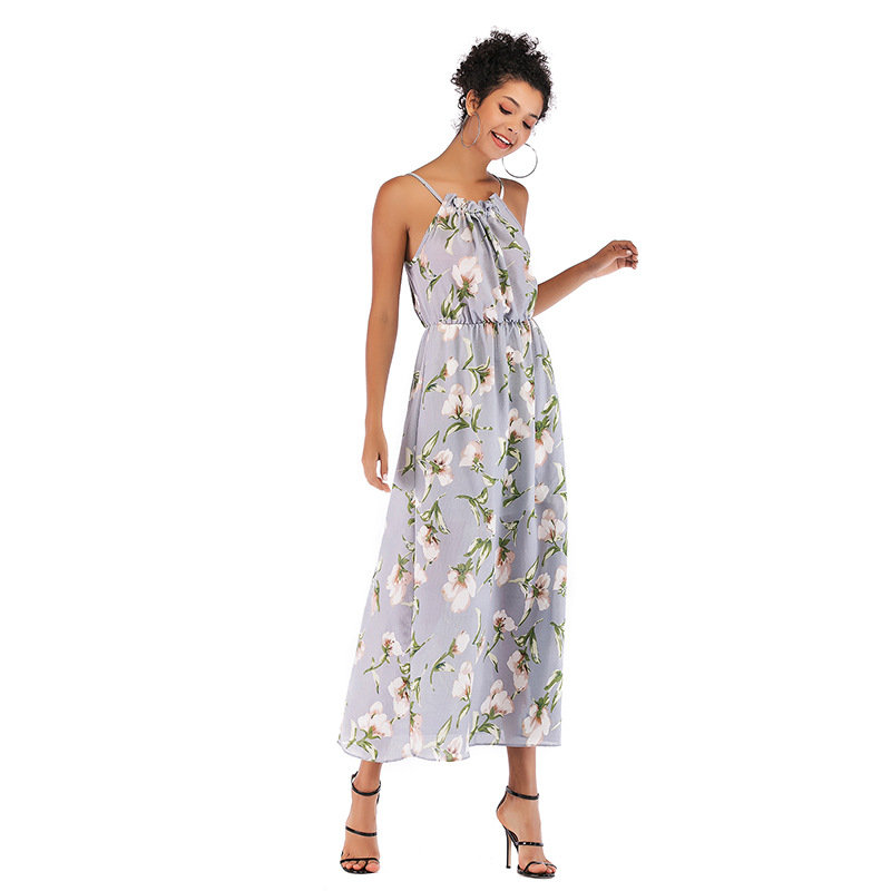 Womens Summer Dress Sleeveless Slim Fit Fresh Floral Print Lightweight Chiffon for Casual Wear Dropshipping
