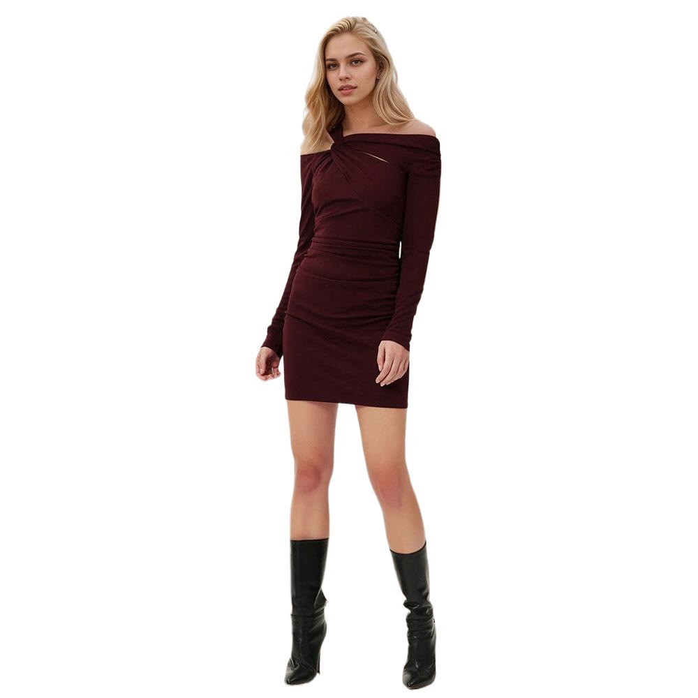 Sexy Off Shoulder Long Sleeve Dress Women Autumn Winter New Metal Buckle Slim Short Dress