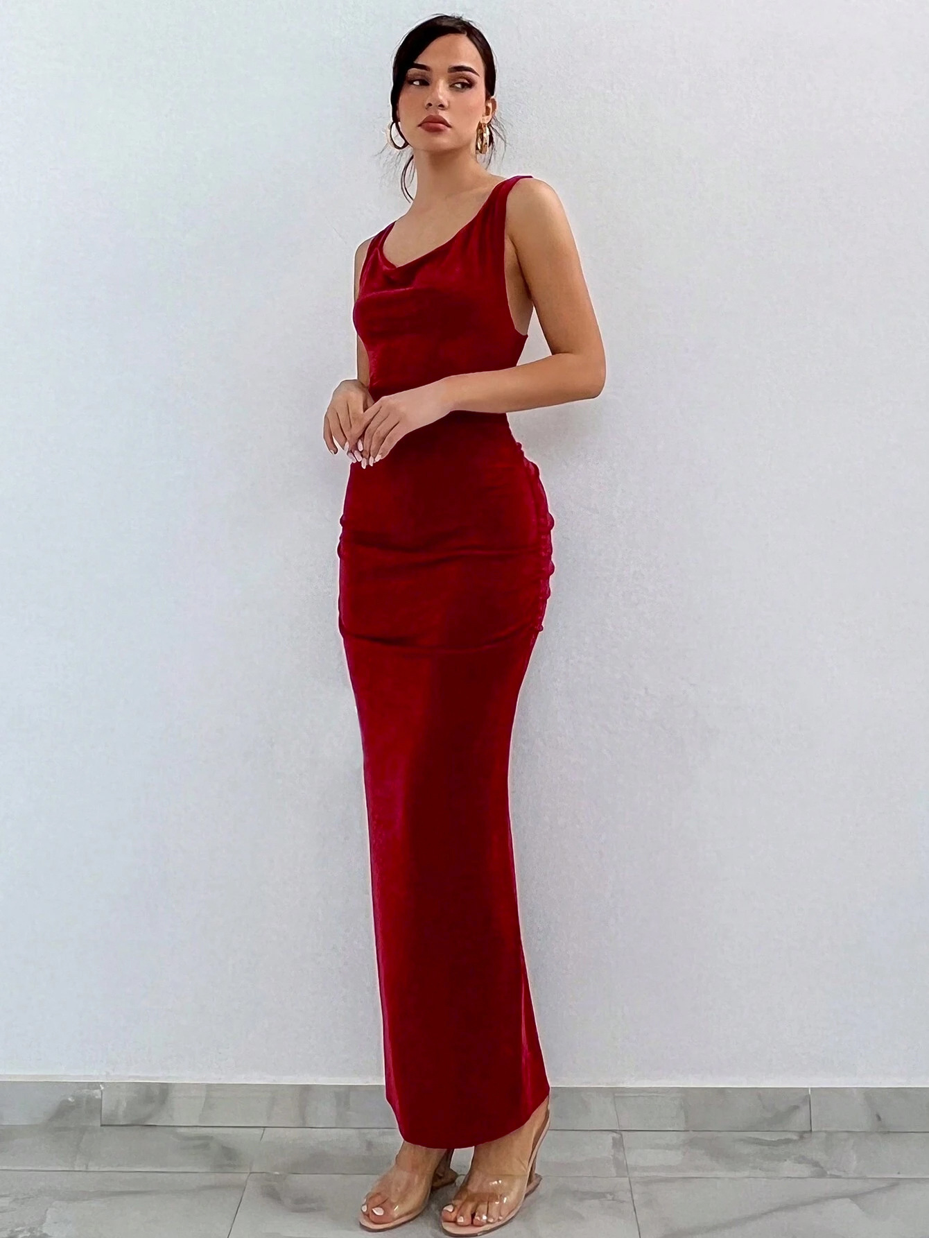 Trendy European and American Style Long Sleeve Slim Fit Back Cross Open Back Party Dress