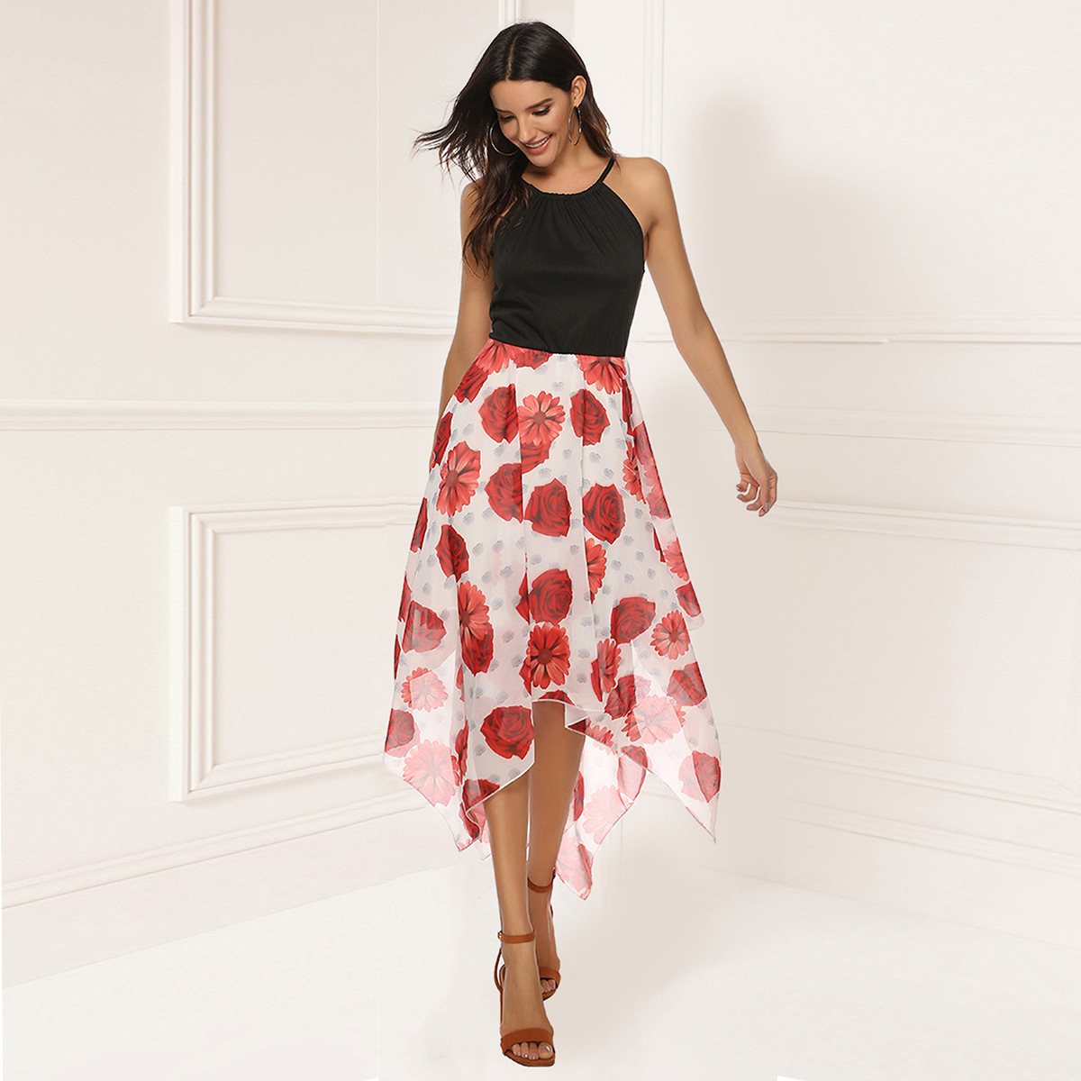 Chic Womens Chiffon Dress Set Sexy Spaghetti Strap Top Floral Print Skirt Perfect for Summer Parties Wholesale