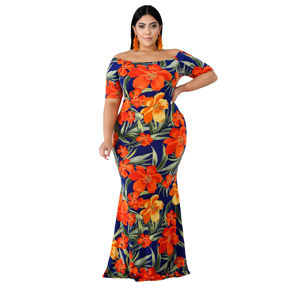 Plus Size Womens Midi Dress Floral Print Off Shoulder Elegant Design Perfect for Parties and Casual Outings