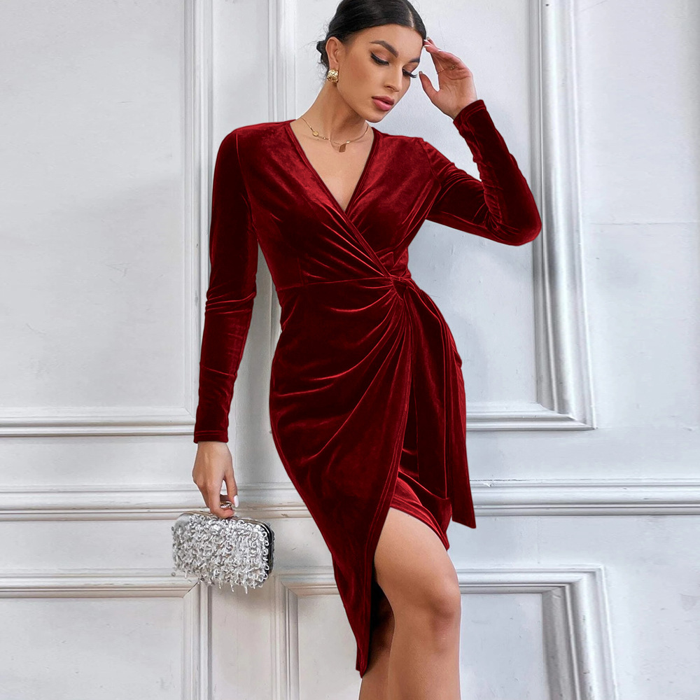Sexy V neck Bodycon Irregular Hem Dress for Party