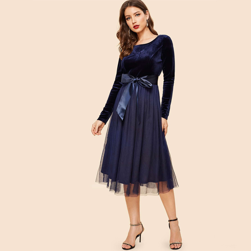Mesh Maxi Dress Long Sleeve Round Neck Flowy Design Autumn Winter Fashion Ready to Ship Wholesale Available
