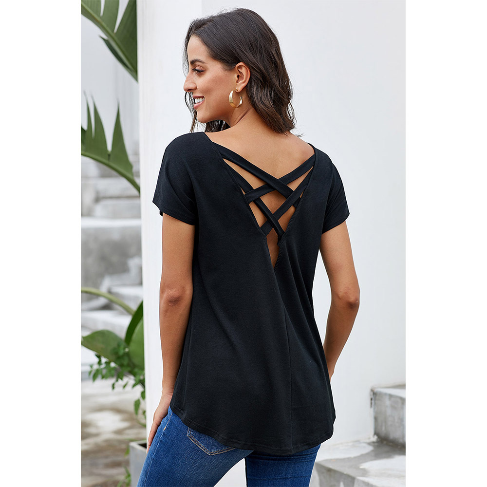 Womens Solid Color T Shirt European Style Round Neck Short Sleeve Regular Fit Casual Wear for Summer Wholesale