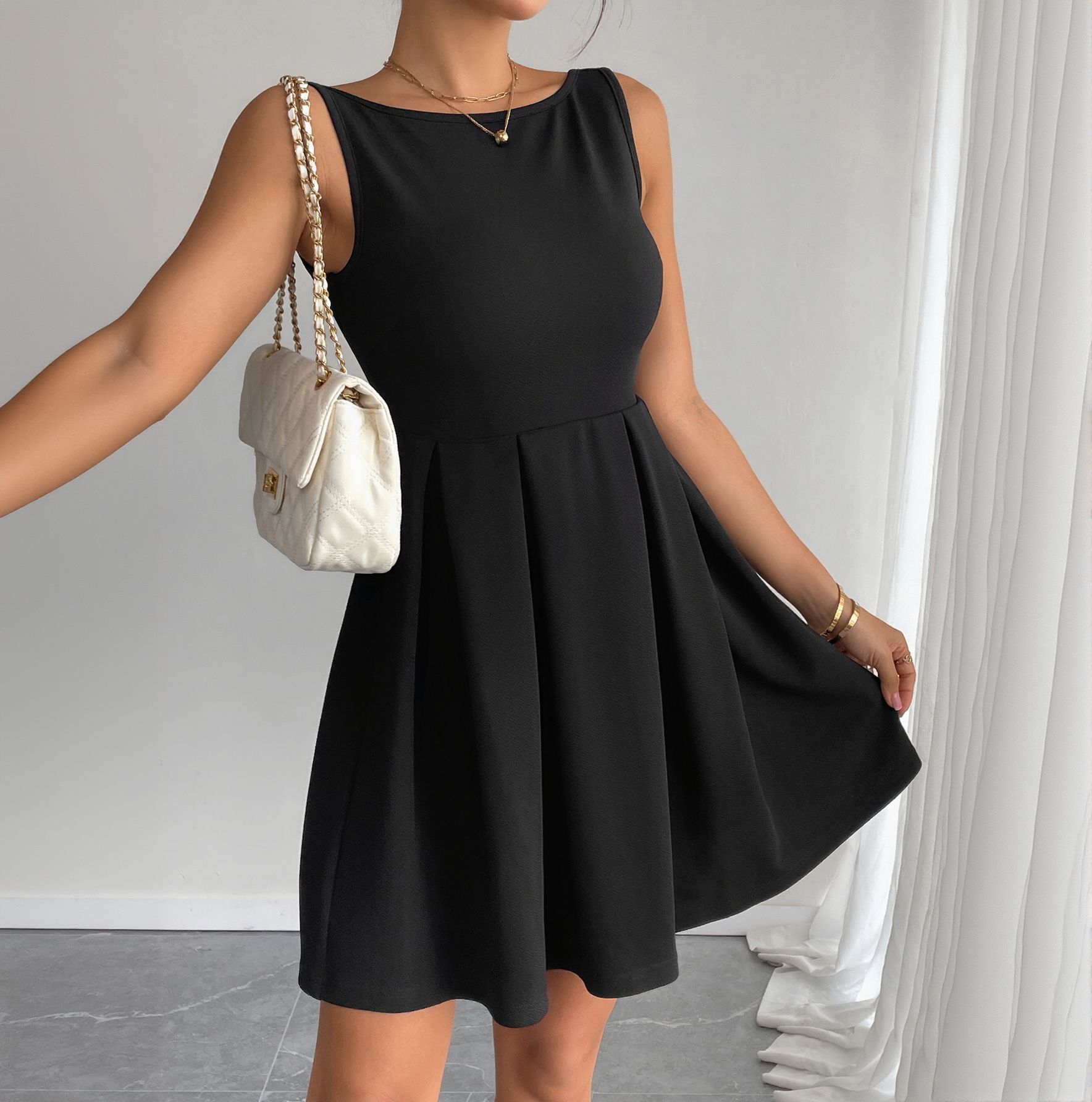 Fashionable Versatile Women's Dress Summer Sexy Backless Casual High Waist Short Dress