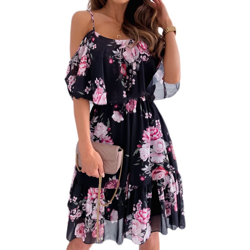 Chiffon Floral Print Off Shoulder Cami Dress Sexy Lightweight Summer Style Perfect for Parties and Casual Outings