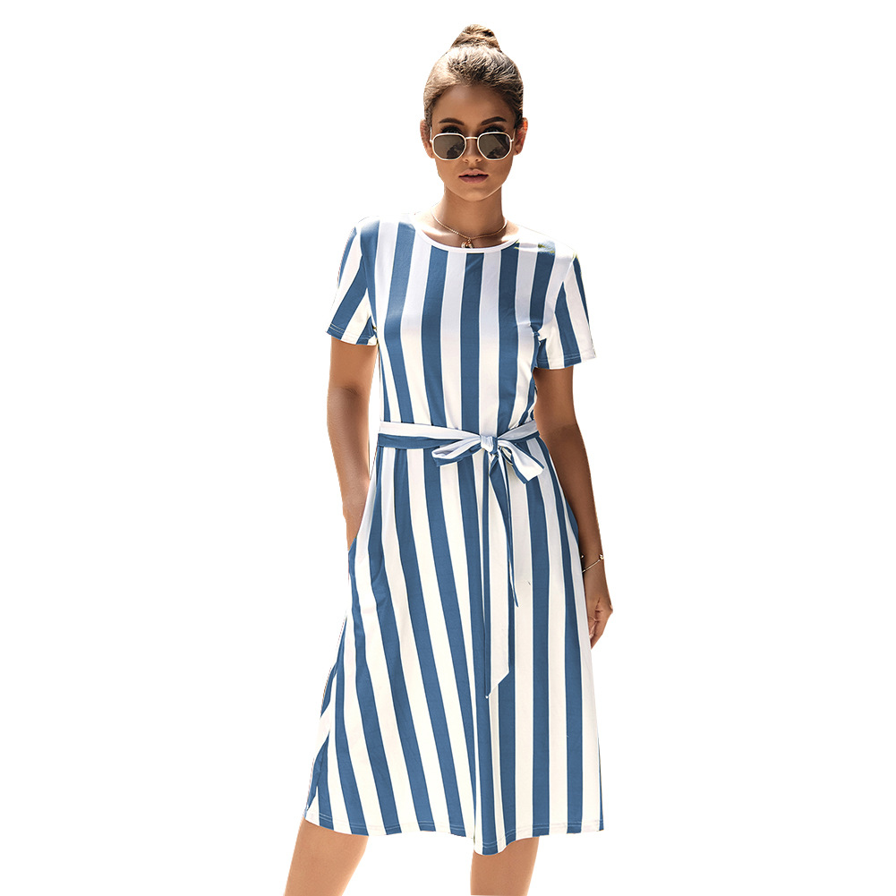 Striped Dress Short Sleeve Tie Detail Summer Style Perfect for Casual Outings Wholesale Available