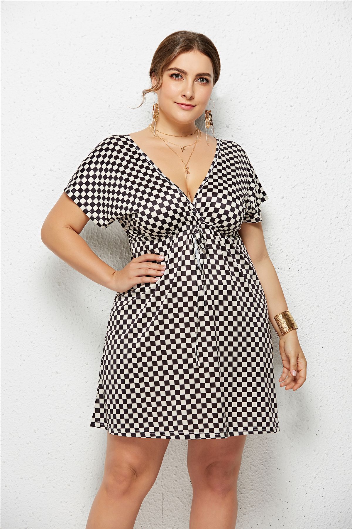 Plus Size V Neck Digital Print Dress Beachwear Vacation Style Comfortable Fit Wholesale Available