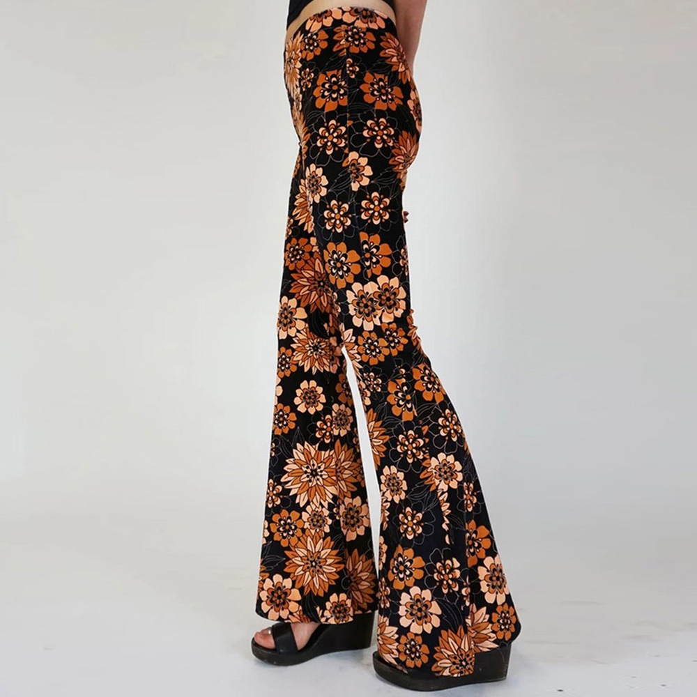 High Waisted Wide Leg Pants Retro Floral Print Flattering Fit Casual Style Perfect for Spring and Summer Wholesale