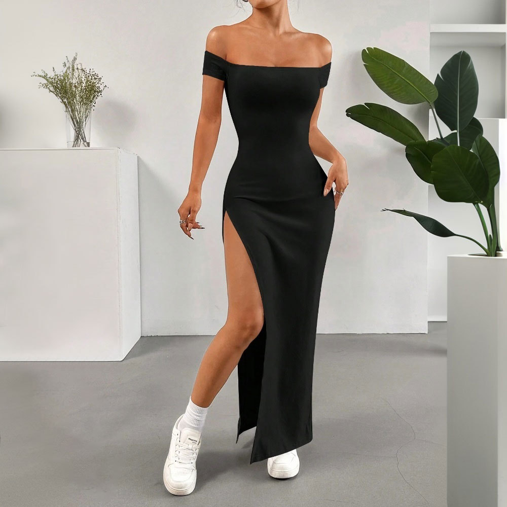 Elegant Off Shoulder Midi Dress Sexy Split Design Spring Summer Collection Perfect for Parties and Events Wholesale