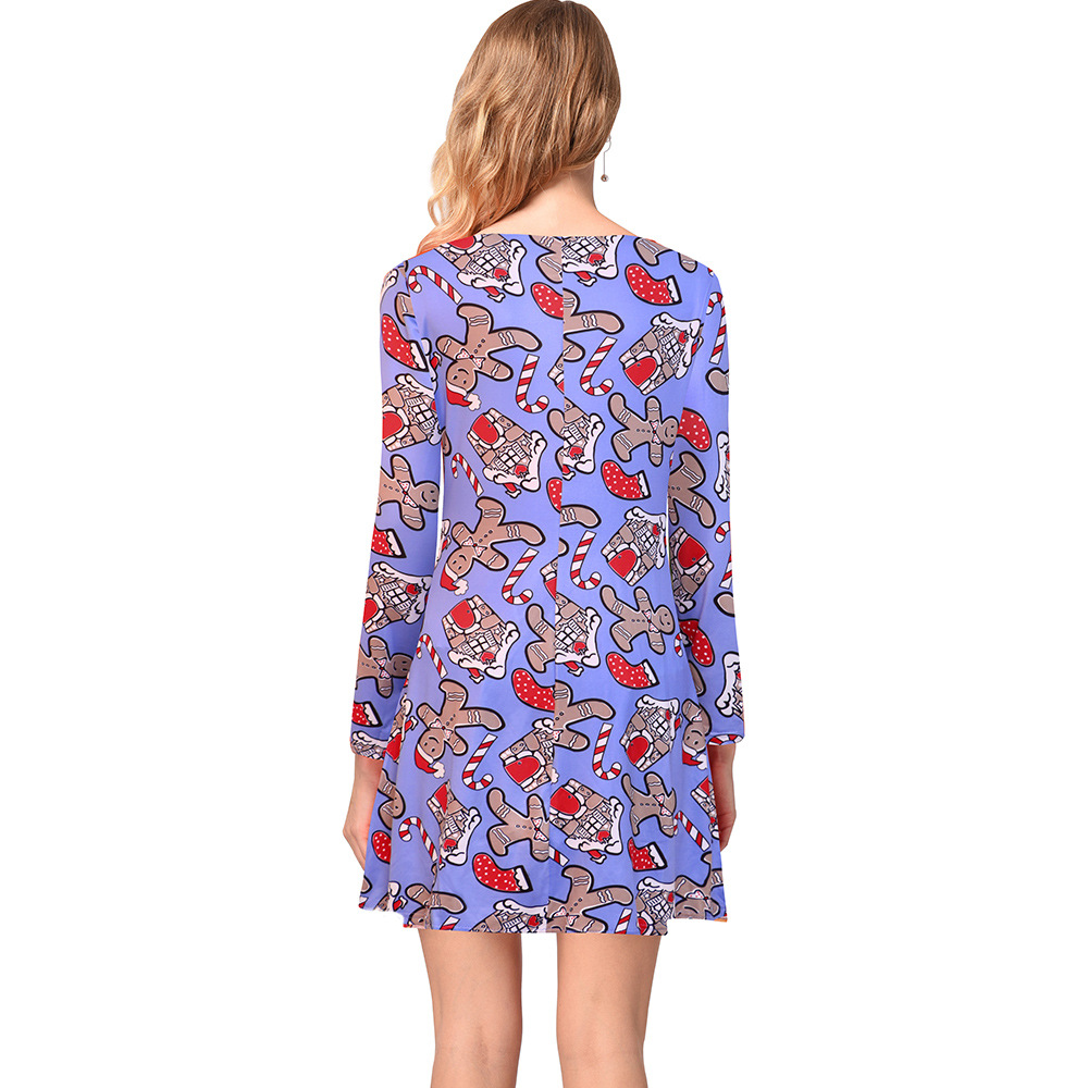 Long Sleeve Printed Dress Casual Style Autumn Winter Christmas Occasion Wholesale Available ready to ship