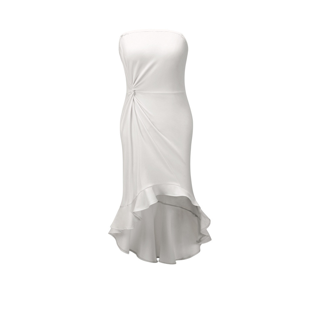 Womens Midi Dress Solid Color Strapless Zipper Closure Spring Summer Fashion Wholesale Available