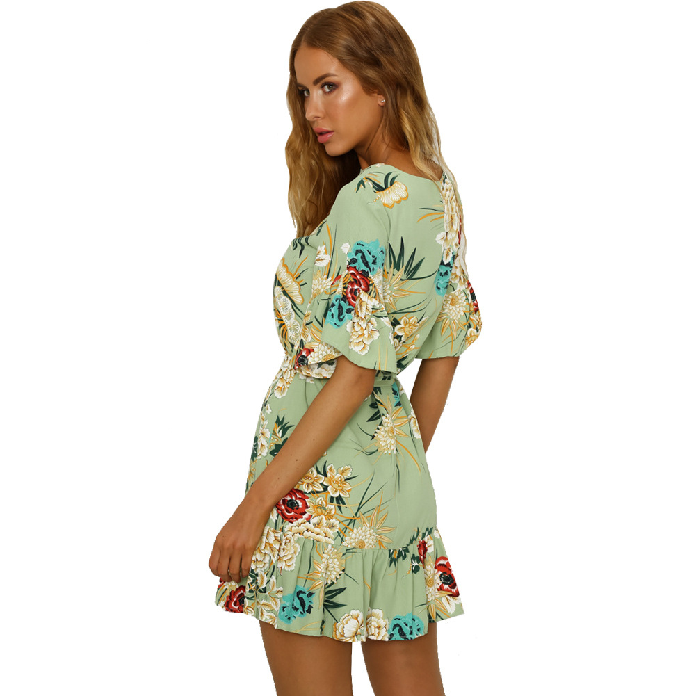 Floral Print Dress Short Length Round Neck Bell Sleeves Spring Summer Fashion for Women Wholesale Available