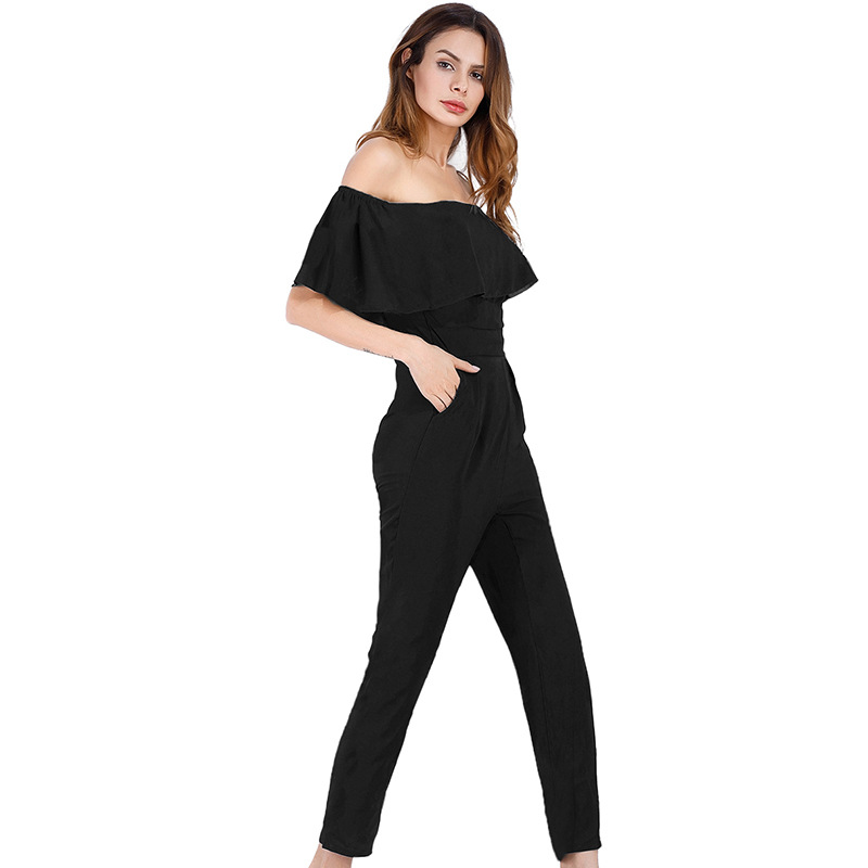 Chiffon Jumpsuit Short Sleeve Off Shoulder Ruffle Detail Sexy Design Spring Summer Fashion Wholesale Available