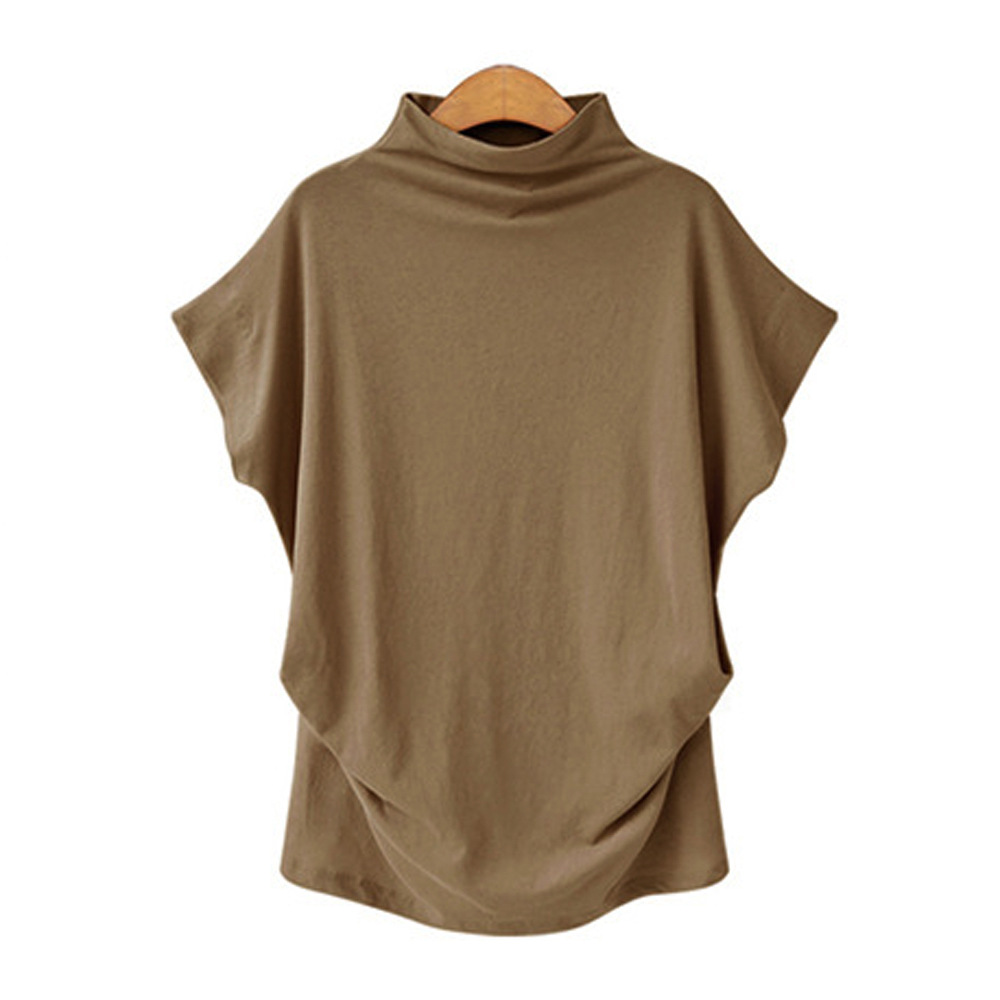 Plus Size Womens High Neck Top Batwing Sleeve Short Sleeve Comfortable Fabric Casual Wear Wholesale Available
