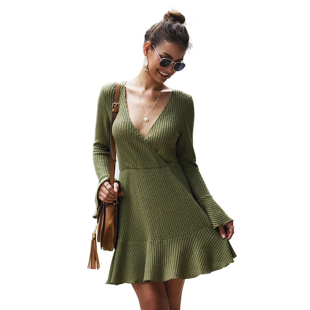 V Neck Knit Dress Original Design Sexy Silhouette Autumn Winter Style Wholesale Ready to Ship