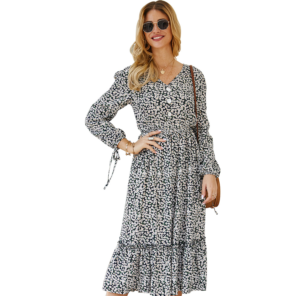Floral Print Dress Original Design Long Sleeve Fresh Style Spring Summer Womens Fashion Wholesale Available