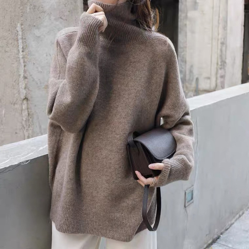 High Neck Womens Sweater Premium Quality Simple Design Solid Color Early Autumn Knitwear Wholesale Available