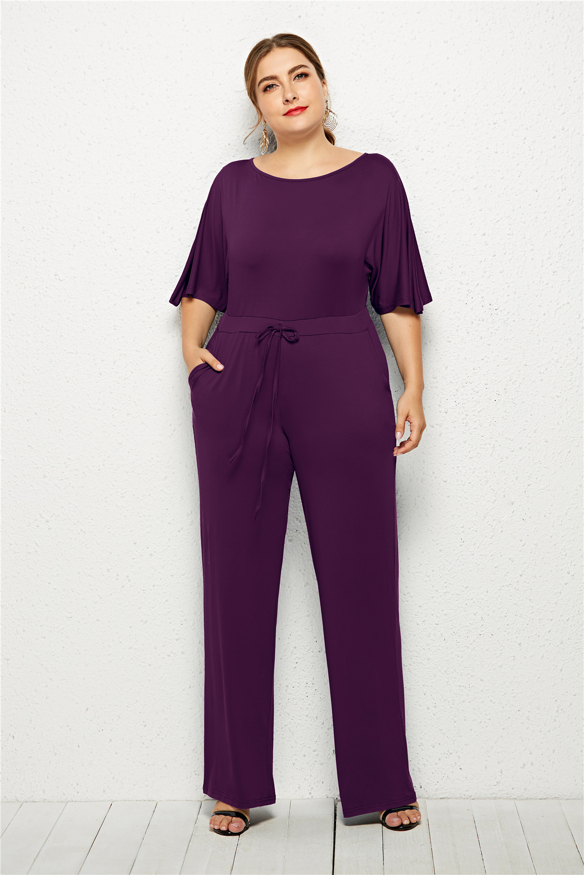 Plus Size Womens Casual Loose Solid Color Wide Leg Jumpsuit Comfortable Fit Versatile Style Ideal for Everyday Wear